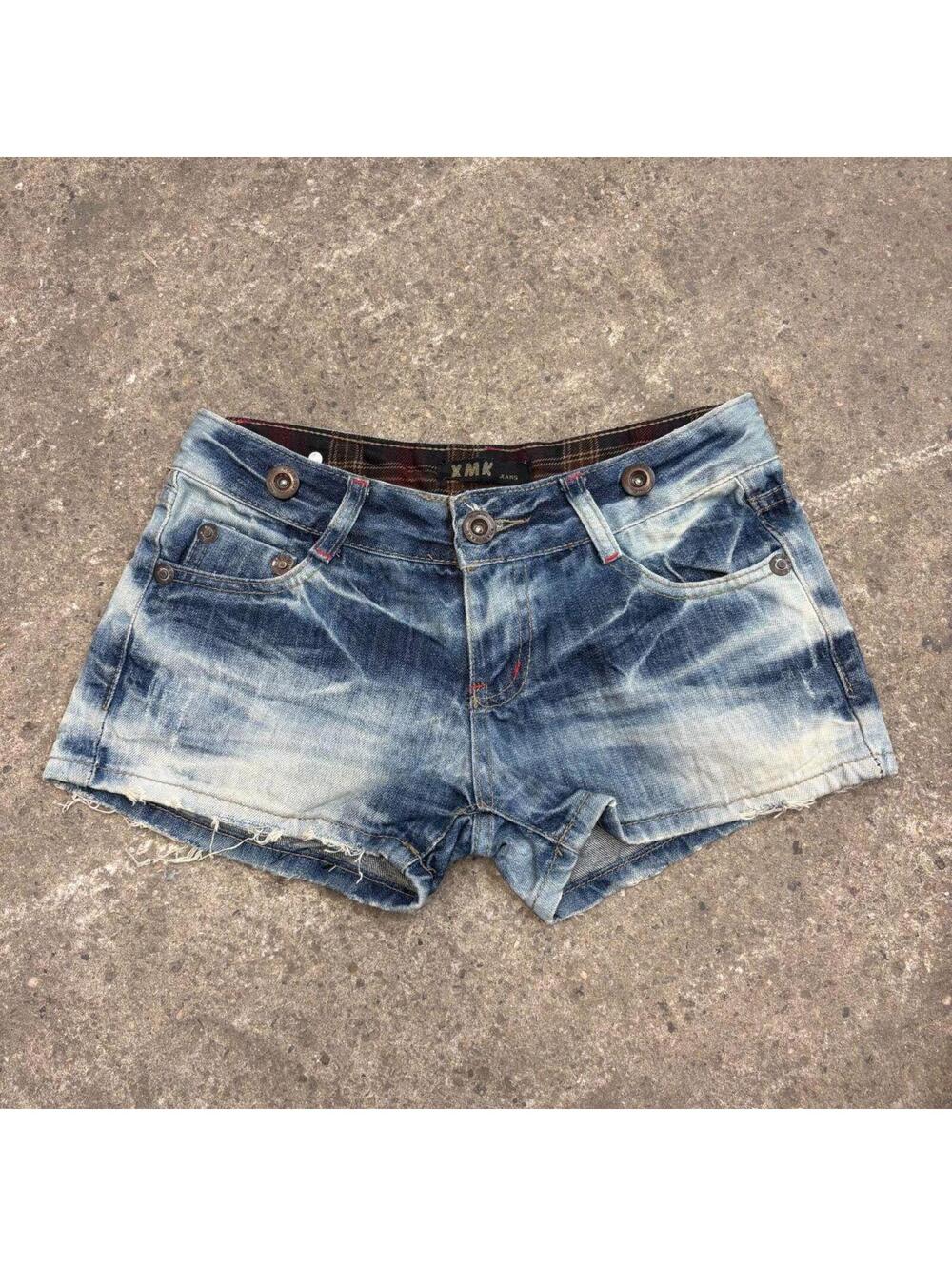 Vintage Y2K Low Rise Denim Micro Shorts Bleach Wash